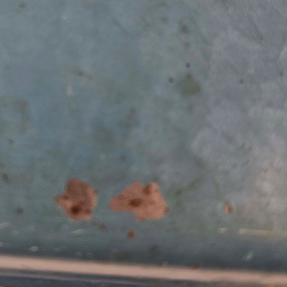 Vintage Mid Century Kyes Moire’ Glaze Brass and Enamel Teal Blue Tray 1960s 18" - Picture 5 of 5